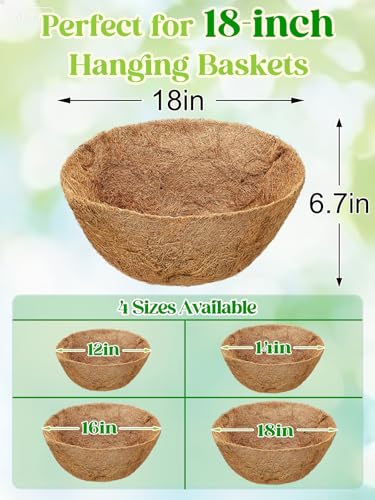 ANPHSIN 4Pcs 18inch Coconut Liners for Hanging Baskets Planters - Made of 100% Natural Coco Coir Fiber, Thick Breathable Round Liner for Outdoor Porch Garden Flower - size: 18in