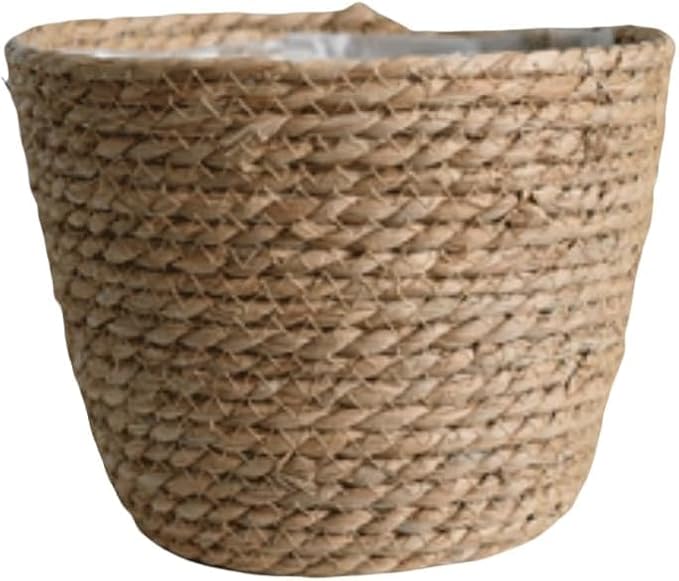Seagrass Planter Basket Set With Plastic Lining Woven Storage Basket 7x6 In Indoor And Outdoor Plant Flowerpot Baskets Are Very Suitable For Flowerpot Covers. Natural Plant Containers (Large)