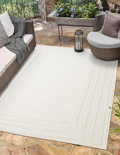 Berry Easy Jute Indoor Outdoor Rug, 6x9 Neutral Bordered Jute Look, Weather Resistant, Easy Care, Lightweight Outdoor Farmhouse Carpet for Patio, Porch, Living Room (6' x 9', Ivory) - color: 2004 - Ivory, size: 6' x 9' (Rectangular)