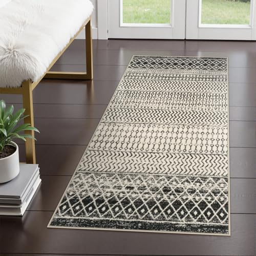Moroccan Washable Rug for Entryway, 2x4 Black Distressed Non-Slip Door Mat Indoor Entrance, Soft Low-Pile Accent Rug Boho Area Rug for Bedroom Bathroom Kitchen - color: Black, size: 2' x 4' (Rectangular)