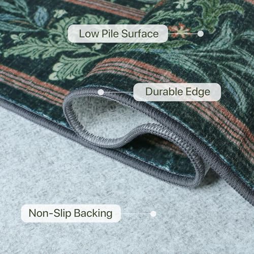 Bavni 2x10 Runner Rug Non Slip, Kitchen Rugs Non Slip Washable, Thin Bathroom Runner for Hallway Laundry Room Entryway, Ultra Soft Botanical Carpet, Modern Boho Floral Indoor Floor Decor, Dark Green - color: Dark Green, size: 2' x 10' (Rectangular)