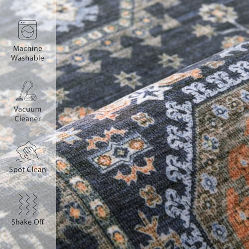 Tangsoo 2x3 Small Area Rug for Entryway,Vintage Washable Indoor Entry Door Carpet Non-Slip Rubber Backing Throw Mat for Front Porch Entrance Kitchen Blue Orange - color: Blue/Multi, size: 2' X 3' (Rectangular)