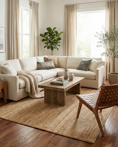 Rugs.com Hand Braided Jute Rug – 9' x 12' Natural Flatweave Rug Perfect for Living Rooms, Large Dining Rooms, Open Floorplans - size: 9' x 12' (Rectangular)
