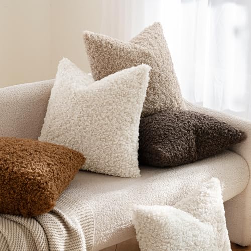 MIULEE Pack of 2 Faux Fur Throw Pillow Covers 18x18 Inch Neutral Light Beige Boucle Decorative Sherpa Pillow Covers Fuzzy Accent Soft Sheepskin Fleece for Boho Home Decor Couch Living Room Bed - color: Neutral Light Beige, size: 18" x 18" (Pack of 2)