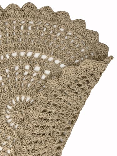 Jute Hand Crochet Rug, Natural - 3 Feet Round, Non Slip Decorative Small Area Rugs for Bedroom, Kitchen, Living Room, Nursery | Farmhouse Accent Scalloped Rustic Door Mat for Patio Décor - color: Natural, size: 3' (Round)
