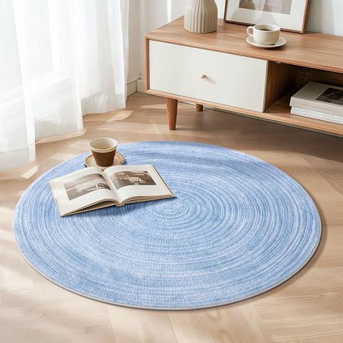 Asrug Imitation Jute Low Pile Round Rug Area Rug Washable Non-Slip Circle Rug Soft Plush Touch Circle Rugs Round for Kitchen Bathroom Living Bedroom Nursery, Carpet 3ft /36 inch/91 cm Blue - color: Blue, size: 3ft
