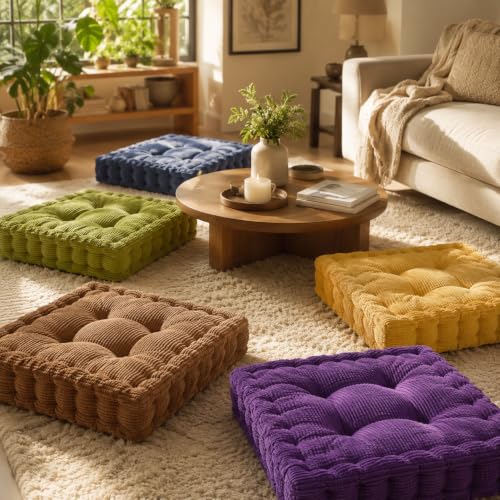ChezMax Floor Pillow & Cushion, Large Meditation Chair Cushion, Thick Square Seat Pad, Soft Velvet Tufted Seating Pouf for Indoor/Outdoor Yoga Bench Rocking Chair Room Tatami Sofa, Coffee 18"x18" - color: Coffee M