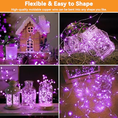 Twinkle Fairy Lights 8 Modes with Remote and Timer 33ft 100LED USB Plug in String Lights Waterproof String Lights for Bedroom Indoor Wreath Party Wedding Christmas Decoration, Purple - color: Purple, size: 2 Pack