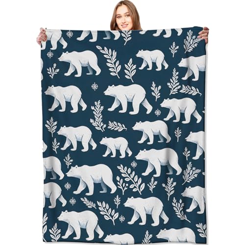 Polar Bear Blanket Foliage Wintery Dark Blue Throw Blankets,Birthday Gifts for Kids Women Girls,Lightweight Soft Fleece,Animal Lovers,Sofa Couch Bed Room Modern Decor 40x50in - color: Polar Bear, size: 40x50in