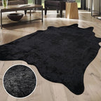 Black Faux Fur Cowhide Rug, Cow Hide Cow Print Rug for Living Room Bedroom 4.6x5.2 Feet - Animal Print Cow Skin Rustic Western - color: Black, size: 4'7" x 5'2" (Rectangular)