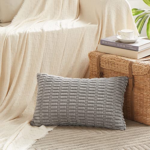 Fancy Homi Decorative Throw Pillow Covers for Bed Couch Bedroom Bench, Soft Lumbar Corduroy Solid Pillow Case, Rustic Farmhouse Boho Room Décor, 20" x 12" (Pack of 1), Gray - color: Gray, size: 20" x 12" (Pack of 1)