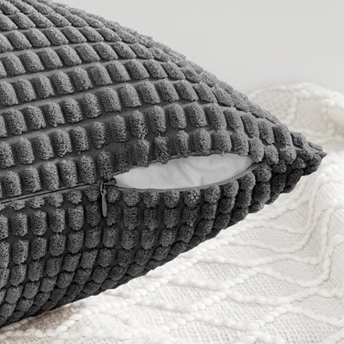 Topfinel 4 Packs Black and White Decorative Throw Pillow Covers 16x16 Inch for Living Room Couch Bed Sofa, Boho Western Farmhouse Home Decor, Square Soft Moss Corduroy Fall Cushion Case 40x40 cm - color: Black White, size: 16" x 16" (Pack of 4)