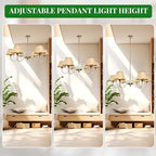 39" Boho Rattan Chandelier, 6-Light Rattan Pendant Light, Handwoven Natural Rattan, Rustic Industrial Adjustable Rattan Fixture for Dining Room, Kitchen Island & Living Room, E12 Socket - color: Curved Arm Design