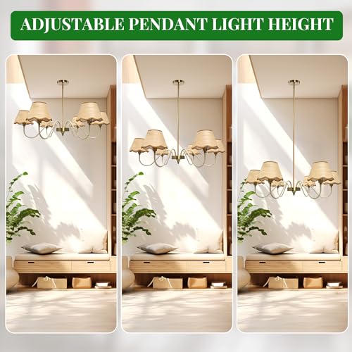 39" Boho Rattan Chandelier, 6-Light Rattan Pendant Light, Handwoven Natural Rattan, Rustic Industrial Adjustable Rattan Fixture for Dining Room, Kitchen Island & Living Room, E12 Socket - color: Curved Arm Design