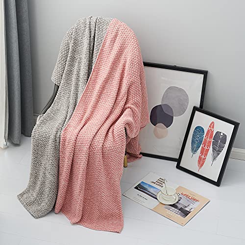 Longhui bedding 100% Cotton Knitted Throw Blanket – Pink, Soft & Cozy, Machine Washable, 51"x63" – Perfect for Living Room, Couch, Sofa, Bed or Travel - color: Pink, size: 51" x 63", Standard