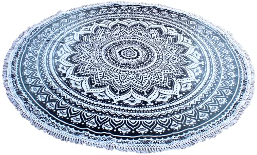Round Beach Tapestry Mandala Boho Hippie Blanket Indian Cotton Bohemian Large Table Cloth Home Decor Yoga Mat Meditation Picnic Rug Throw Hippy Boho Gypsy Tablecloth Roundie (42 Inches, Grey) - color: Grey, size: 42"L x 42"W