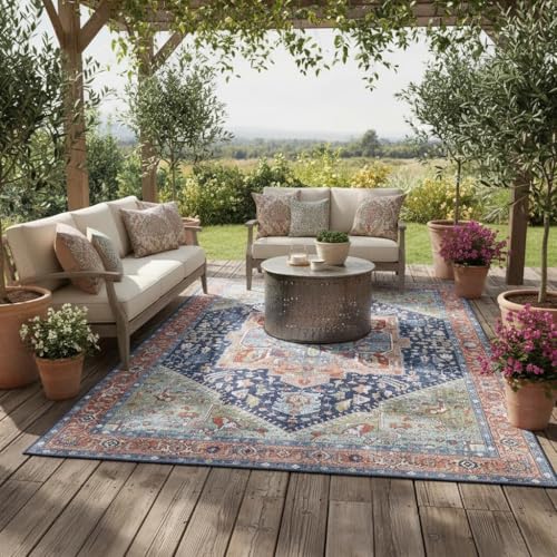 Navy Blue Distressed Vintage Medallion Washable Area Rug for Living Room Dining Kitchen Bedroom Nursery Playroom Traditional Carpet 2x3 Boho Antiqued Non Slip Large Indoor Carpet Bathmat - color: I, size: 2x3ft