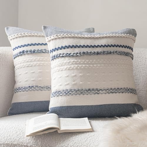 Cethom Boho Throw Pillow Covers 20x20 Inch Set of 2, Navy Blue Textured Decorative Couch Pillow Cases for Farmhouse Home Decor, Accent Cushion Cover for Sofa, Bed, Living Room, Bedroom - color: Navy Blue, size: 20" x 20" (Pack of 2)