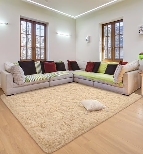 DETUM Beige Living Room Rug 5X8 Area Rug Soft and Fluffy Rugs for Bedroom Master Room Dining Dorm Kids Room Machine Washable Nonslip Carpets Modern Home Decoration, Light Tan - color: Light Tan, size: 5 x 8 Feet