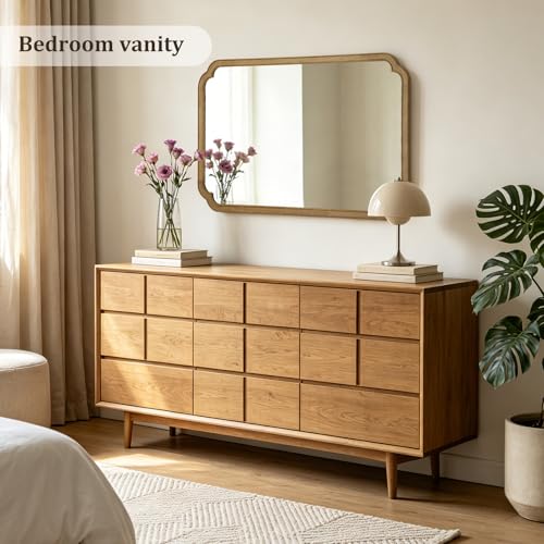 WallBeyond 30" x 48" Wood Bathroom Mirror for Wall Mounted, Rustic Rounded Corner Vanity Mirror for Entryway, Living Room or Bedroom Home Decorative [30" x 48" Natural Color] - color: Natural a, size: 48"L x 30"W