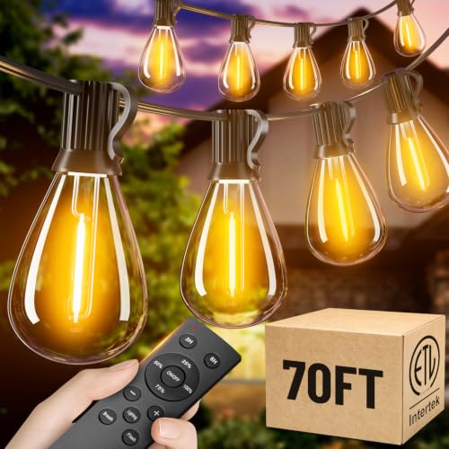 70FT Outdoor String Lights with Remote, Waterproof Patio Lights with 24+1 Shatterproof S11 LED Bulbs,2200K Low Voltage Adapter for Backyard Garden Porch Bistro Decor, Timer & Dimmer Modes - color: Warm White-2700K, size: 70FT