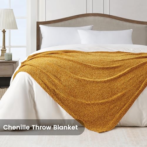 BOURINA Chenille Throw Blanket for Couch Sofa Chair Bed Home Decoration, Soft Warm Cozy Blanket for All Season（50" x 60", Yellow） - color: Chenille-yellow, size: 50"×60"