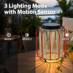 Solar Lanterns Outdoor Waterproof, Wicker Rattan Table Lamp with Iron Protective Frame, Rechargeable Hanging Lantern 30H+ Runtime, Dual USB-C/Solar, 3 Modes, IP54 – Patio Boho Decor Light