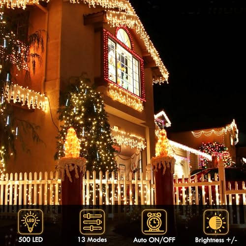 180FT 500LED Extra-Long String Lights Indoor Outdoor Clear Wire, Warm White Christmas String Lights, Plug in Twinkle Fairy Light With Timer and Memory For Wedding Patio Tree Yard Christmas Decorations - color: Warm White, size: 500LED
