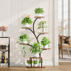 BACEKOLL Plant Stand Indoor with Grow Lights, 7 Tiered Indoor Plant Shelf, 49" Corner Plant Stands for Indoor Plants, Metal Plant Flower Display Shelf, Tree-Shaped Plant Rack for Home, Patio, Brown