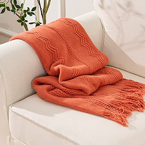 BATTILO HOME Orange Fall Throw Blanket for Couch Sofa, Knitted Decorative Blankets Throws Halloween Throw Blanket Fall Decorations Home Decor (Salmon, 50"x60") - color: Salmon, size: 50 x 60 in.