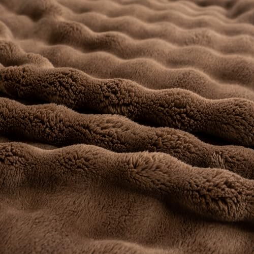 YUSOKI 3D Fleece Bubble Throw Blanket | 380GSM Ultra Soft Fluffy Plush | Non-Shedding Lightweight Cozy Blanket for Couch Sofa Bed | All Season(Brown,50 * 60inches) - color: Brown, size: Throw(50" x60")