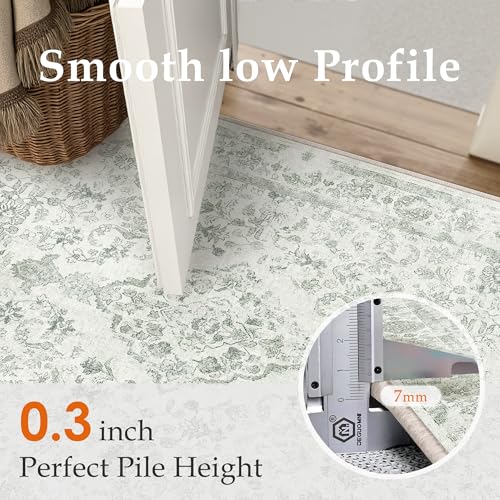 PureCozy Sage Green 2x6 Runner Rug for Hallway Washable Vintage Floral Medallion Soft Long Carpet Low Pile Non Slip Distressed Indoor Doormat for Kitchen Laundry Dining Living Room - color: Sage Green, size: 2' x 6' (Runner)