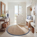 SAFAVIEH Area Rug 6' Round - Natural Fiber Collection - Natural & Navy, Seagrass, Basketweave Pattern with Border (NF114T) - color: Natural/Light Navy, size: 6' (Round)