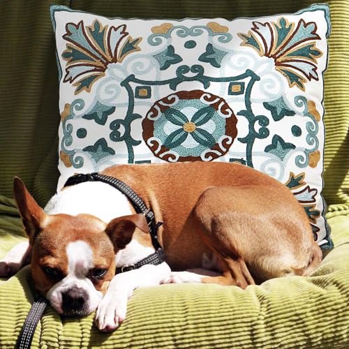 Onelsong Decorative Throw Pillow Covers for Couch Living Room 18x18 inches Set of 2 Embroidery Square Boho Throw Pillows Cover for Sofa Chair Bed - color: 2pk-teal&blue&tan