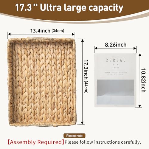 Water Hyacinth Serving Tray, Handwoven Woven Tray with Handles and Scalloped Edge, Rectangle Wicker Basket for Home Decor and Organizing, 17.3" L x 13.4" W x 3.6" H - color: Water Hyacinth-scalloped, size: 17.3" x 13.4" x 3.6"