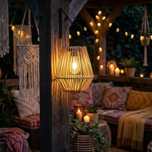 Solar Lantern,ZUIAOYIBOU Solar Outdoor Lanterns Hanging Solar Light Outdoor Waterproof Boho Gazebo Decor Table Lamps for Outside Patio Porch Tree Decorations Mothers Day Gift for Grandma 1 Pack - style: Wicker Lanterns 1 Pack