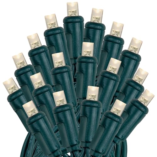 Novelty Lights 25ft 50 LED Warm White Christmas Lights Outdoor/Indoor, 6" Spacing, Green Wire String Lights for Festive Xmas Lighting, IP55, UL Listed, Dimmable, Connectable - color: Warm White