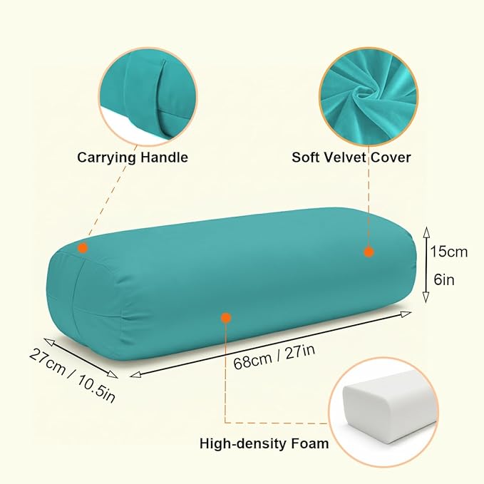 Yoga Bolster Pillow for Restorative & Yin Yoga - Meditation Pillow with Velvet Cover - Rectangular