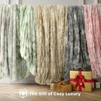 Ultra Soft Cozy Faux Fur Throw Blanket, Fuzzy Plush Thick Bubble Blanket, Oversize Luxury Fluffy Blanket for Couch, Sofa, Bedroom, and Living Room,50x60 Inches,Double Sided Tie-Dye Camel - color: Double Sided-tie Dye Camel, size: Throw