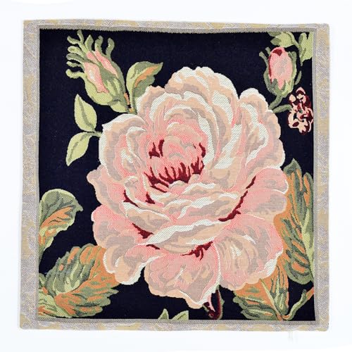 18x18 Tapestry Pillow Cover, Jacquard Woven Botanical Square Vintage Floral Large Pink Rose Decorative Throw Pillow Sham for Couch, Victorian Accent Cushion Case (Antique Rose & Charcoal Black Floral) - color: Antique Rose & Charcoal Black Floral
