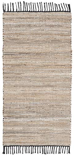 SAFAVIEH Vintage Leather Collection Accent Rug - 2' x 3', Beige, Handmade Boho Fringe Leather & Jute, Ideal for High Traffic Areas in Entryway, Living Room, Bedroom (VTL203B) - color: Beige, size: 2' x 3' (Rectangular)