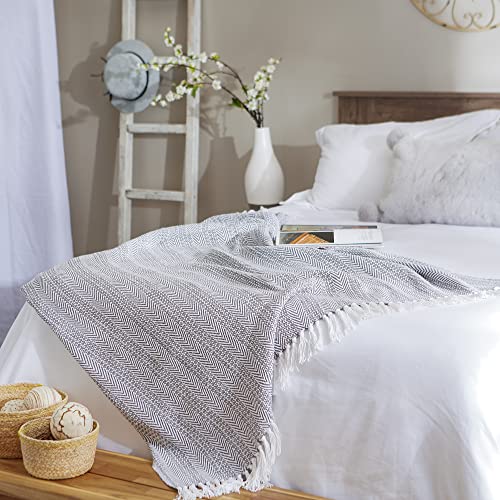 DII Herringbone Striped Collection Cotton Throw Blanket, 50x60, Gray - color: Gray, size: 50x60"