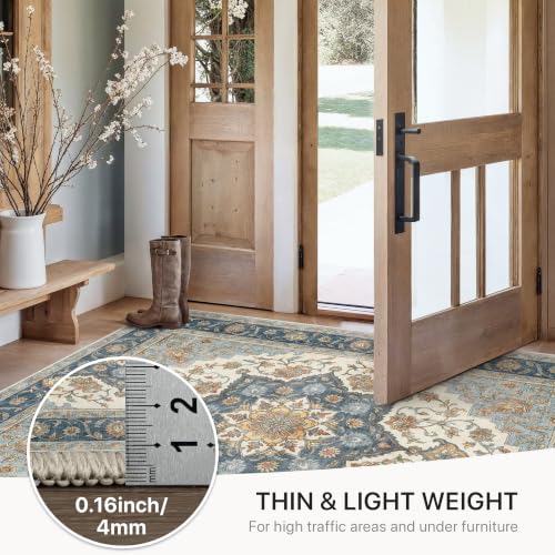 GENIMO Area Rug 2x3 Doormat, Machine Washable Low Pile Rugs, Small Retro Entryway Mat for Entrance, Hallway, Kitchen and Corridor, Vintage Blue Medallion - color: Vintage Blue Medallion, size: 2' x 3' (Rectangular)