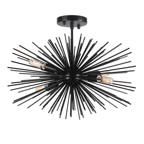 20in Black Sputnik Ceiling Light Fixtures Over Table 4-Lights Starburst Sputnik Chandelier Modern Solid Metal Semi Flush Mount Ceiling Light for Bedroom, Kitchen, Hallway, Laundry Room, E12 - color: Black 20" 4-Light