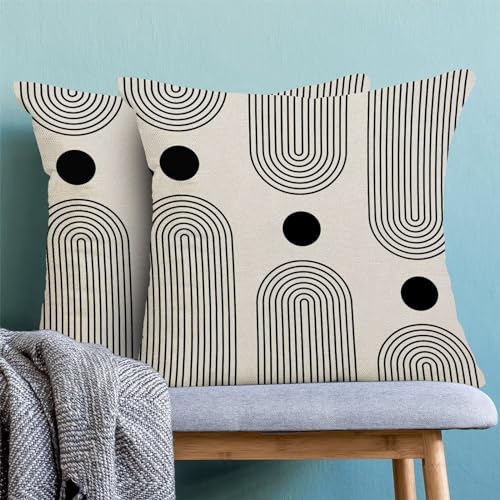 Boho Mid Century Pillow Covers 18x18 Inch Set of 2, Abstract Simple Black and White Decorative Throw Pillowcase Outdoor Farmhouse Boho Modern Cushion Cover for Sofa Couch Bed Living Room Decor - color: Boho2, size: 18" x 18" (Pack of 2)