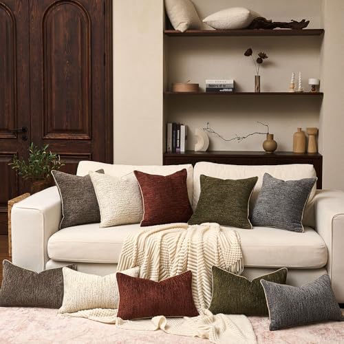 Yangest Chenille Pillow Cover 18 x18 Inches, Thick Textured Square Throw Pillow Cover Farmhouse Modern Soft Accent Couch Neutral Pillow Cover for Living Room Bedroom, Beige - color: Beige, size: 18" x 18" (Pack of 1)