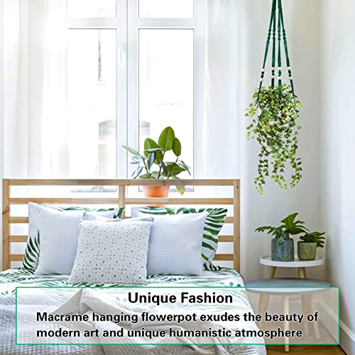 Augshy Macrame Plant Hangers Dark Green Hanging Planters for Indoor Outdoor Home Decor, Hanging Plant Holder No Tassels Set of 2 with 4 Hooks - color: Dark Green, size: 35 Inches