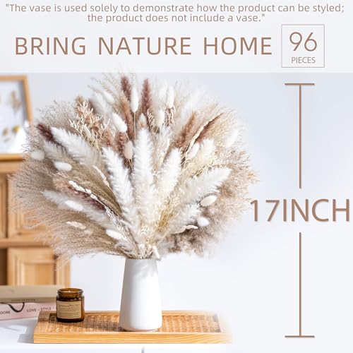 96PCS Natural Dried Pampas Grass Boho Home Decor Bouquet Phragmites Dried Flowers Bouquet for Wedding Floral Arrangements Living Room Decorations (96PCS) - size: 96 Pcs