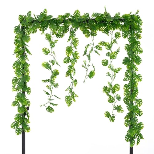 GBESTWOOW 2PCS Artificial Monstera Greenery Plant Fake Turtle Leaves Garland Wreath Fake Vines Table Runner for Wedding Arch Home Party Mantle Decor - size: 71 inch