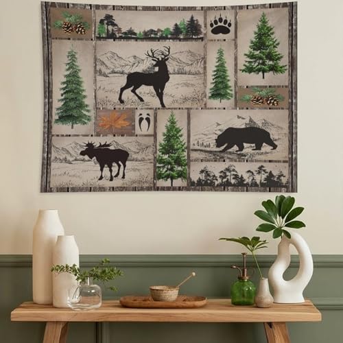 ZhiRain Rustic Cabin Tapestry Wall Hanging Forest Bear Deer Wildlife Country Hunting Camping Tapestries Home Decor for Living Room Bedroom Farmhouse Apartment Dorm 30"x40" - color: Cabin-26, size: 30"L x 40"W